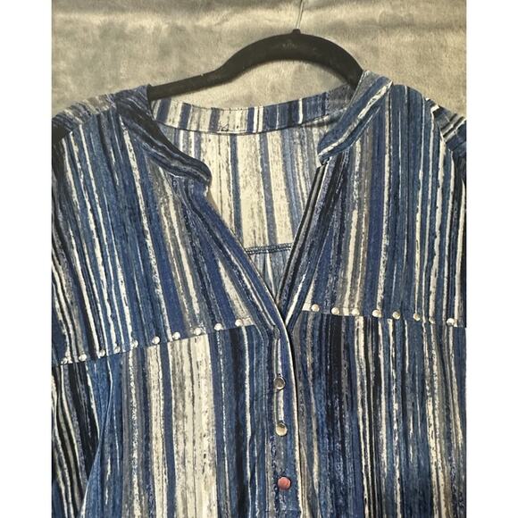 Women’s Boho Blue White Striped Tunic Top (Cato-Style, Made in India) 1x - Picture 4 of 8